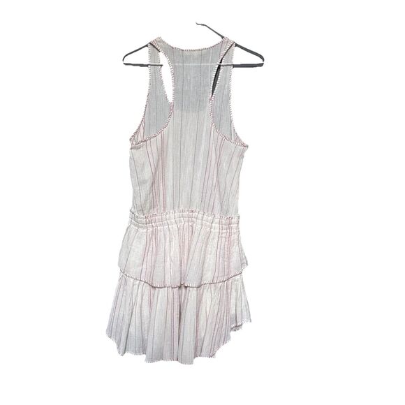 LoveShackFancy Size L Mini Dress Pink Striped Ruffle Tier Embroidered Boho - Picture 4 of 11